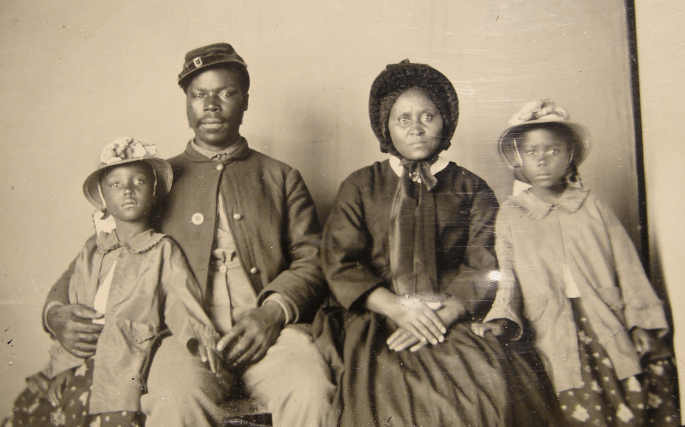 Samuel Smith, who served with the 119th US Colored Infantry, with his wife and daughters after the war